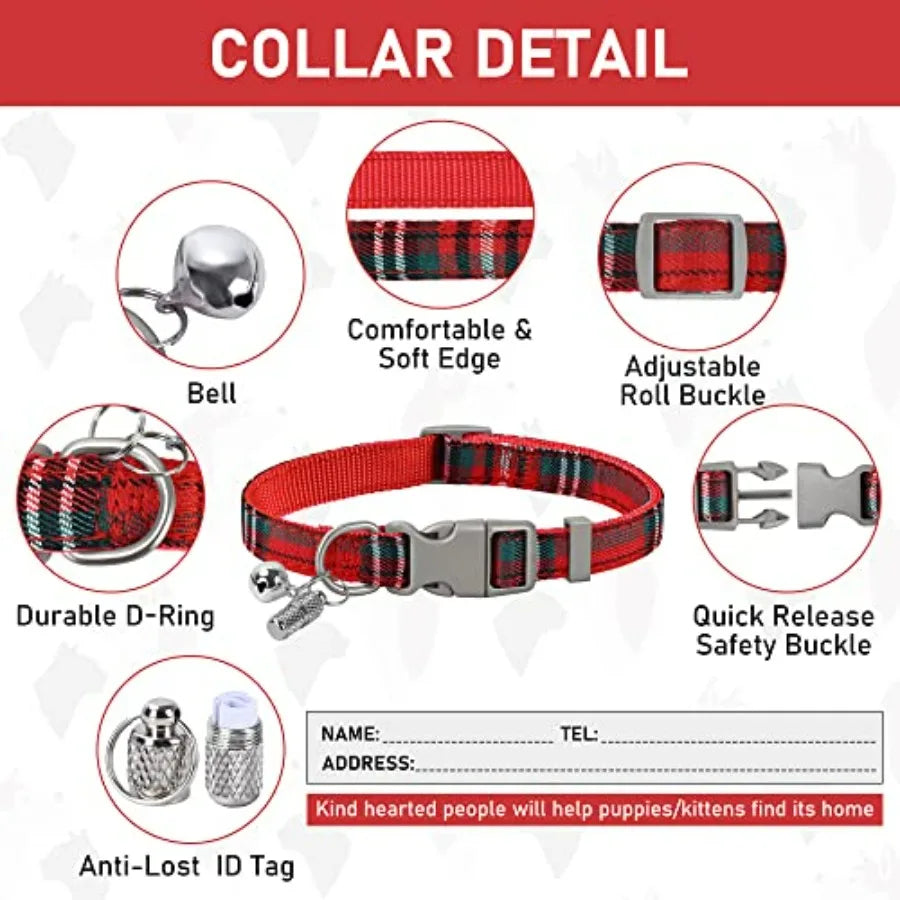 Small Dog Harness Collar and Leash Set, Step in No Chock No Pull Soft Mesh Adjustable Dog Vest Harnesses Plaid Reflective