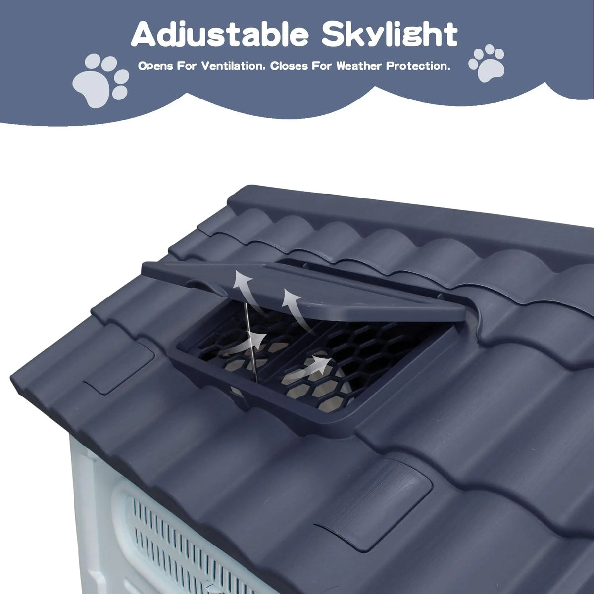 Waterproof Outdoor Dog House With Ventilation, Raised Floor And Openable Roof, Large Plastic Pet Shelter For Medium Dogs