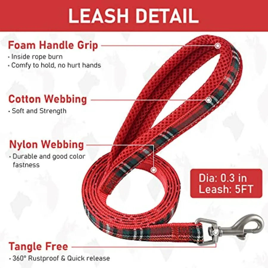 Small Dog Harness Collar and Leash Set, Step in No Chock No Pull Soft Mesh Adjustable Dog Vest Harnesses Plaid Reflective